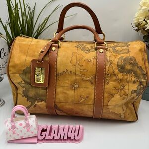 Alviero Martini 1ª Classe Geo Map Vintage Medium Boston Bag - Made in Italy